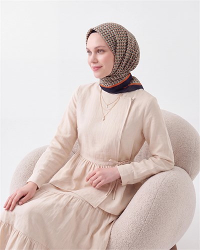 Olinda İpek Eşarp Herringbone Açık Siyah