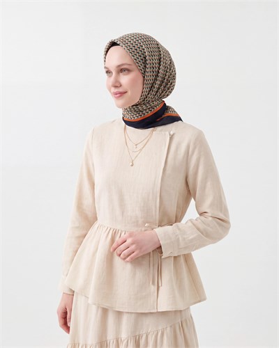 Olinda İpek Eşarp Herringbone Açık Siyah