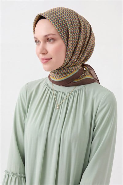 Olinda İpek Eşarp Herringbone Kahverengi