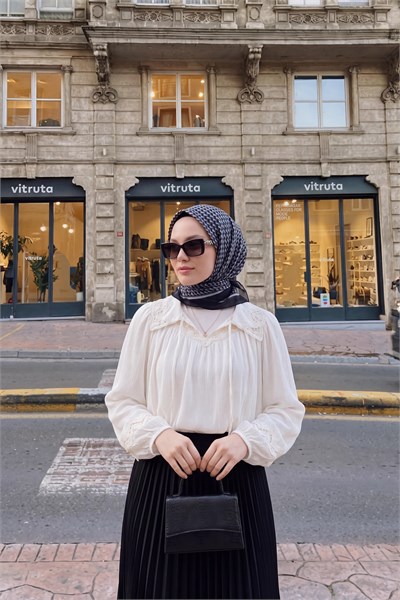 Olinda İpek Eşarp Herringbone Siyah