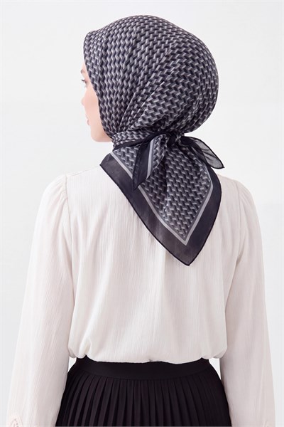 Olinda İpek Eşarp Herringbone Siyah