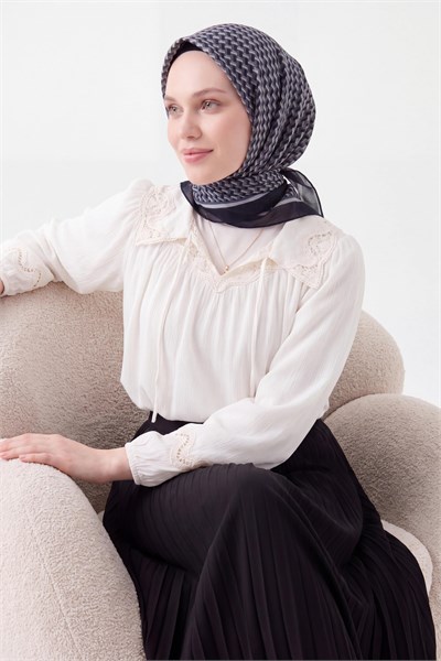 Olinda İpek Eşarp Herringbone Siyah