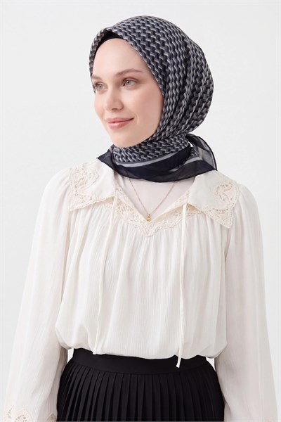 Olinda İpek Eşarp Herringbone Siyah