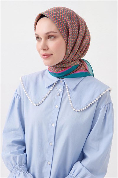 Olinda İpek Eşarp Herringbone Turkuaz