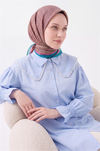 Olinda İpek Eşarp Herringbone Turkuaz