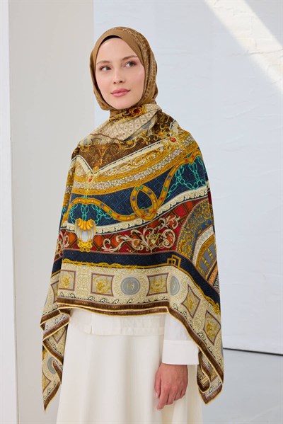 Omuz Şalı Baroque Krem