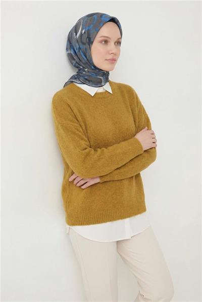 Pamuk Karışımlı Eşarp Koyu Gri Soyut Geometrik Desenli Soft Dokulu Kaymaz 90x90