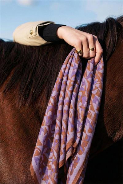 Pamuk Karışımlı Eşarp Lila Retro Geometrik Desenli Soft Dokulu Kaymaz 90x90