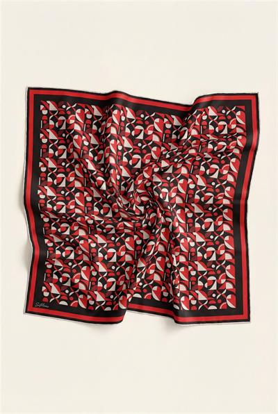 Pamuk Karışımlı Eşarp Mercan Retro Geometrik Desenli Soft Dokulu Kaymaz 90x90