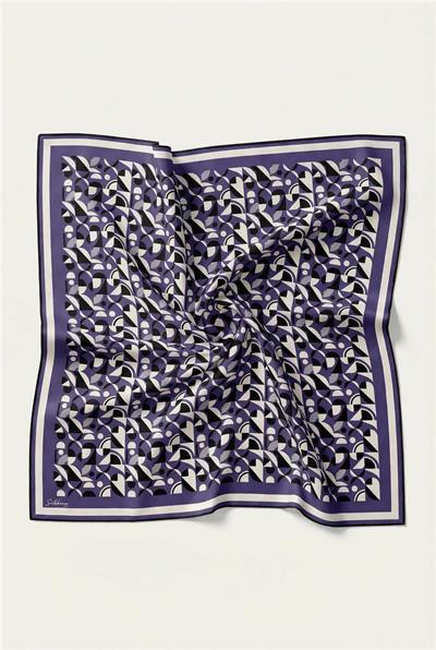 Pamuk Karışımlı Eşarp Mor Retro Geometrik Desenli Soft Dokulu Kaymaz 90x90