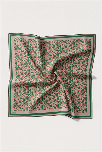 Pamuk Karışımlı Eşarp Pudra Retro Geometrik Desenli Soft Dokulu Kaymaz 90x90