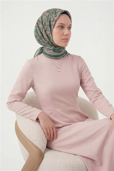 Pamuk Karışımlı Eşarp Pudra Retro Geometrik Desenli Soft Dokulu Kaymaz 90x90