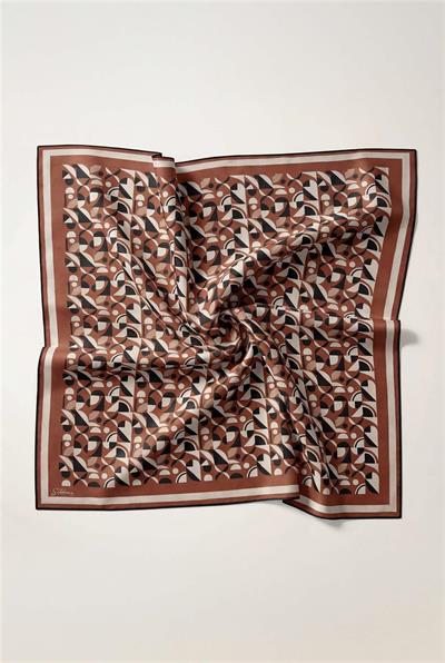 Pamuk Karışımlı Eşarp Taba Retro Geometrik Desenli Soft Dokulu Kaymaz 90x90