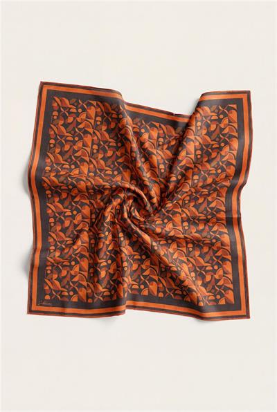 Pamuk Karışımlı Eşarp Turuncu Retro Geometrik Desenli Soft Dokulu Kaymaz 90x90