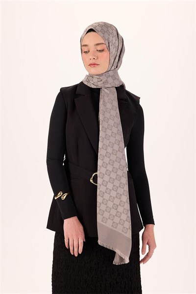Pamuk Karışımlı Liva Şal Açık Gri Desenli Tok Duruşlu Nefes Alan 90X200