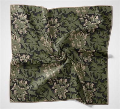 Pamuk Polyester Eşarp Haki Yeşili Büyük Papatya Desenli Soft Dokulu Kaymaz
                90X90