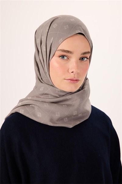 Pamuk Polyester Liva Şal Açık Gri Desenli Tok Duruşlu 90X200