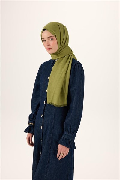 Pamuk Polyester Liva Şal Açık Yeşil Dokulu Nefes Alan Doğal Yapılı 90X200
