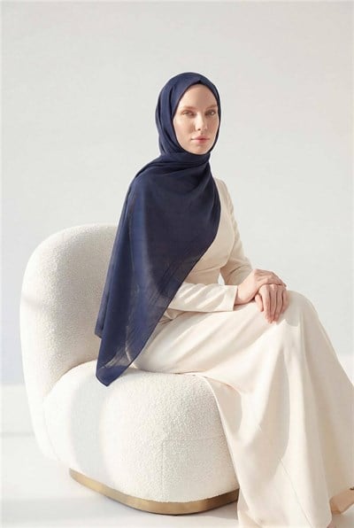 Pamuk Polyester Liva Şal Koyu Lacivert Nefes Alan Dokulu 90X200