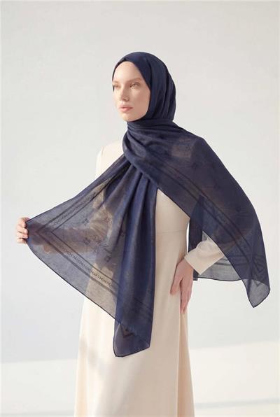 Pamuk Polyester Liva Şal Koyu Lacivert Nefes Alan Dokulu 90x200