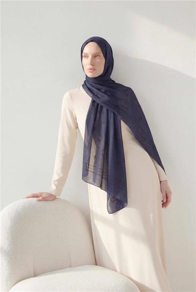 Pamuk Polyester Liva Şal Koyu Lacivert Nefes Alan Dokulu 90x200