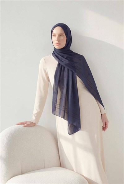 Pamuk Polyester Liva Şal Koyu Lacivert Nefes Alan Dokulu 90X200
