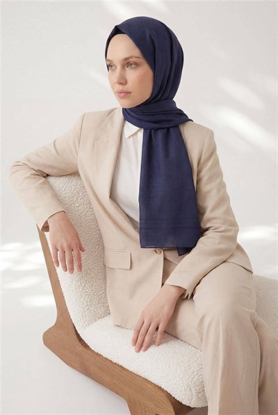 Pamuk Polyester Liva Şal Lacivert Nefes Alan Dokulu 90X200