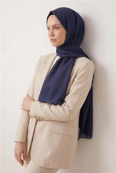 Pamuk Polyester Liva Şal Lacivert Nefes Alan Dokulu 90x200
