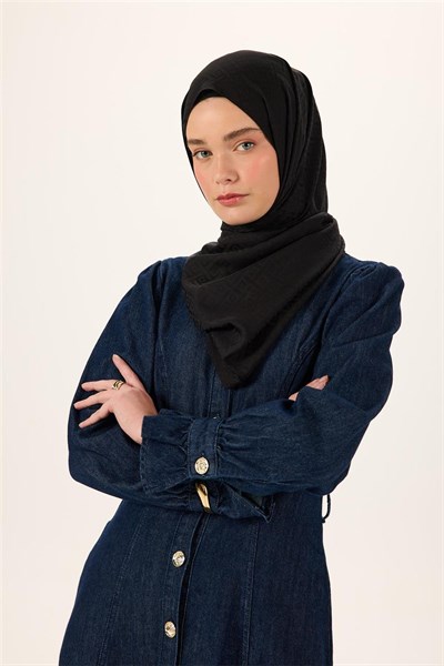 Pamuk Polyester Liva Şal Siyah Dokulu Nefes Alan Doğal Yapılı 90X200