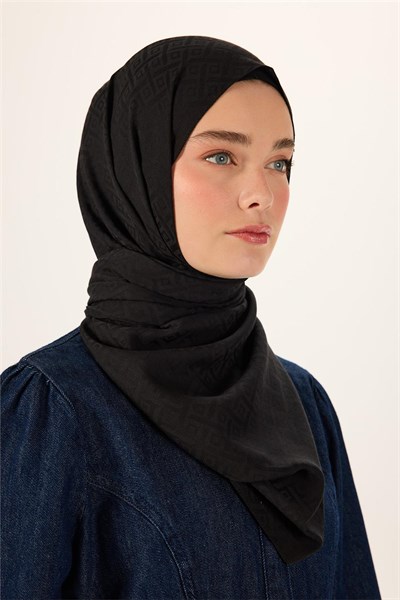 Pamuk Polyester Liva Şal Siyah Dokulu Nefes Alan Doğal Yapılı 90X200