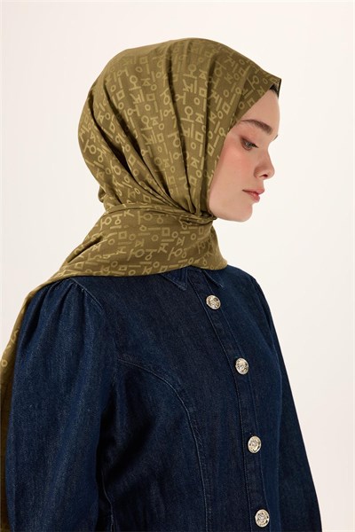 Pamuk Polyester Liva Şal Zeytin Yeşili Kaymaz Tok Duruşlu 90X200
