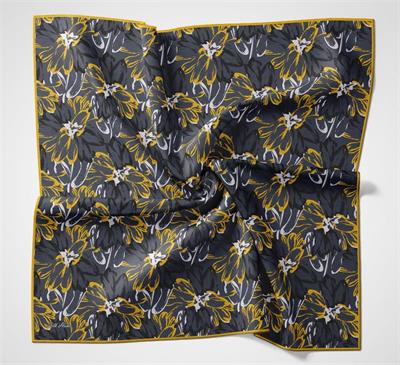 Pamuk Polyester Eşarp Petrol Mavisi Botanik Desenli Soft Dokulu Kaymaz 90x90