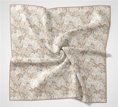 Pamuk Polyester Soft Eşarp Bej Botanik Desenli Tok Duruşlu 90x90