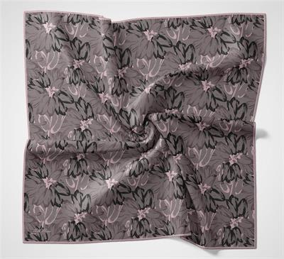 Pamuk Polyester Soft Eşarp Soluk Mor Botanik Desenli Kaymaz Dokulu Tok Duruşlu 90x90