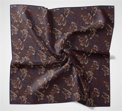 Pamuk Polyester Eşarp Kiremit-Bordo Taş Lacivert Siyah Botanik Desenli Soft Dokulu Tok Duruşlu 90x90