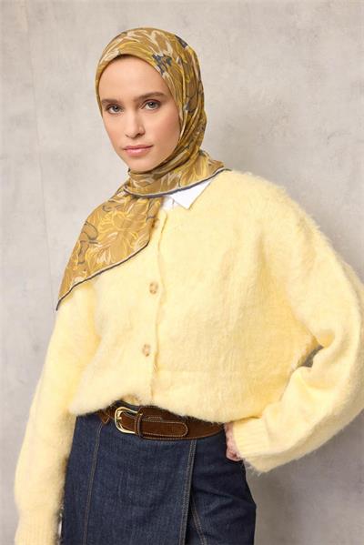 Pamuk Polyester Soft Eşarp Asit Botanik Desenli Tok Duruşlu 90x90