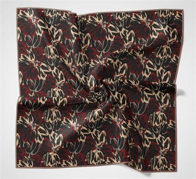 Pamuk Polyester Eşarp Siyah-Kırmızı Bej Vizon Botanik Desenli Soft Dokulu Tok Duruşlu 90x90