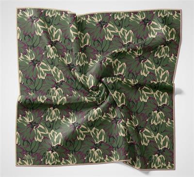 Pamuk Polyester Eşarp Çimen Yeşili-Fuşya Bej Siyah Botanik Desenli Soft Dokulu Tok Duruşlu 90x90