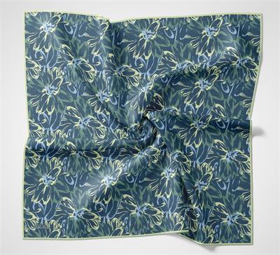 Pamuk Polyester Eşarp Mavi-Butter Yellow Bebe Mavi Pastel Yeşil Botanik Desenli Soft Dokulu Tok Duruşlu 90x90