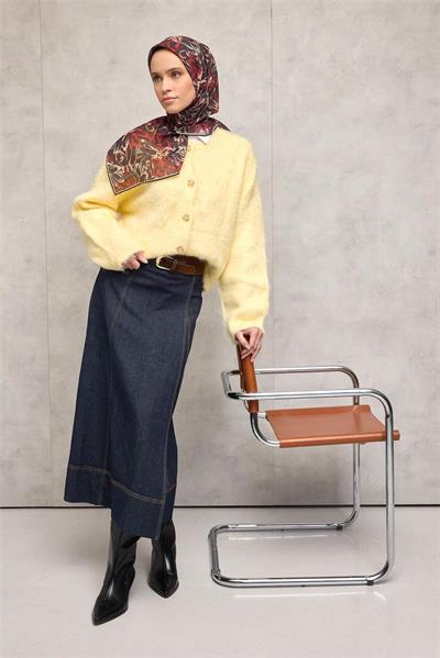 Pamuk Polyester Eşarp Siyah-Bordo Bej Kavuniçi Botanik Desenli Soft Dokulu Tok Duruşlu 90x90