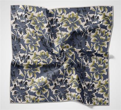 Pamuk Polyester Eşarp Mavi Büyük Papatya Desenli Soft Dokulu Kaymaz 90x90