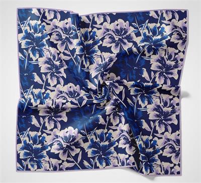 Pamuk Polyester Eşarp Saks Mavi Büyük Papatya Desenli Soft Dokulu Kaymaz 90x90