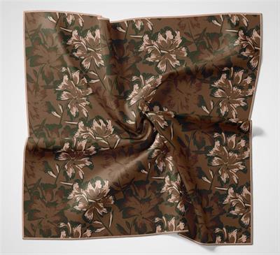 Pamuk Polyester Eşarp Kiremit Büyük Papatya Desenli Soft Dokulu Kaymaz 90x90