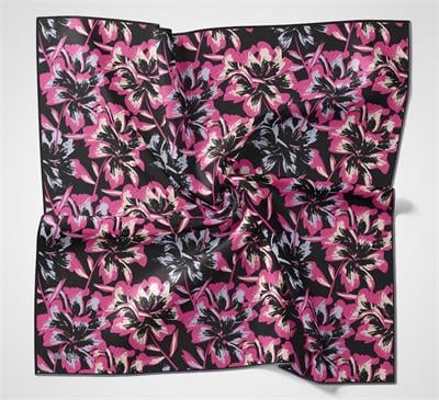 Pamuk Polyester Soft Eşarp Siyah Fuşya Büyük Papatya Desenli Tok Duruşlu 90x90