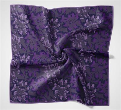 Pamuk Polyester Soft Eşarp Violet Büyük Papatya Desenli Kaymaz Dokulu 90x90
