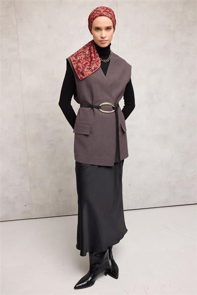 Pamuk Polyester Soft Eşarp Kahverengi Çiçek Desenli Kaymaz Dokulu 90x90