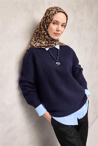 Pamuk Polyester Soft Eşarp Koyu Siyah Çiçek Desenli Kaymaz Dokulu 90x90