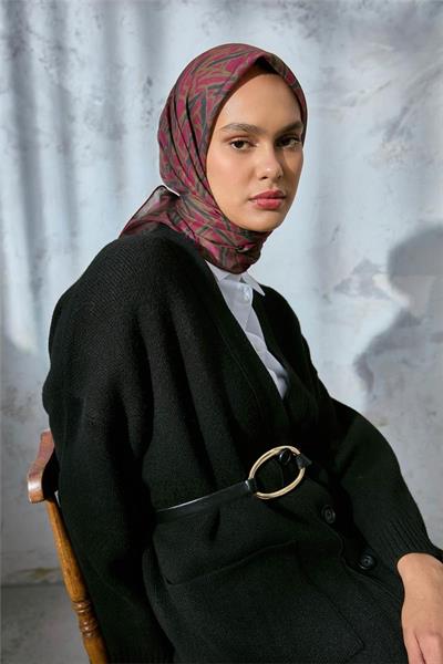 Soft Pamuk Eşarp Eflatun Haki Yeşil Geometrik Desenli Hafif Dokulu 90x90