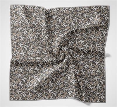 Pamuk Polyester Soft Eşarp Bej Flora Desenli Kaymaz Dokulu 90x90