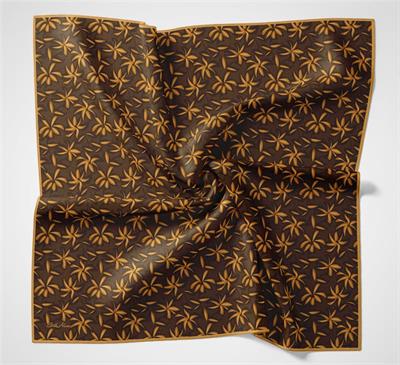 Pamuk Polyester Soft Eşarp Kahverengi Flora Desenli Kaymaz Dokulu 90x90